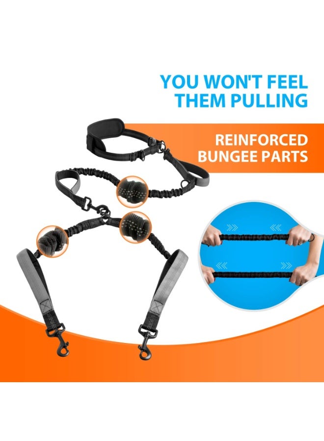 KISSUN Hands Free Double Dog Leash – Dual Dog Leash for Medium and Large Dogs – Dog Leash for 2 Dogs with Padded Handles, Reflective Sches, No Pull, Tangle Free - Image 3